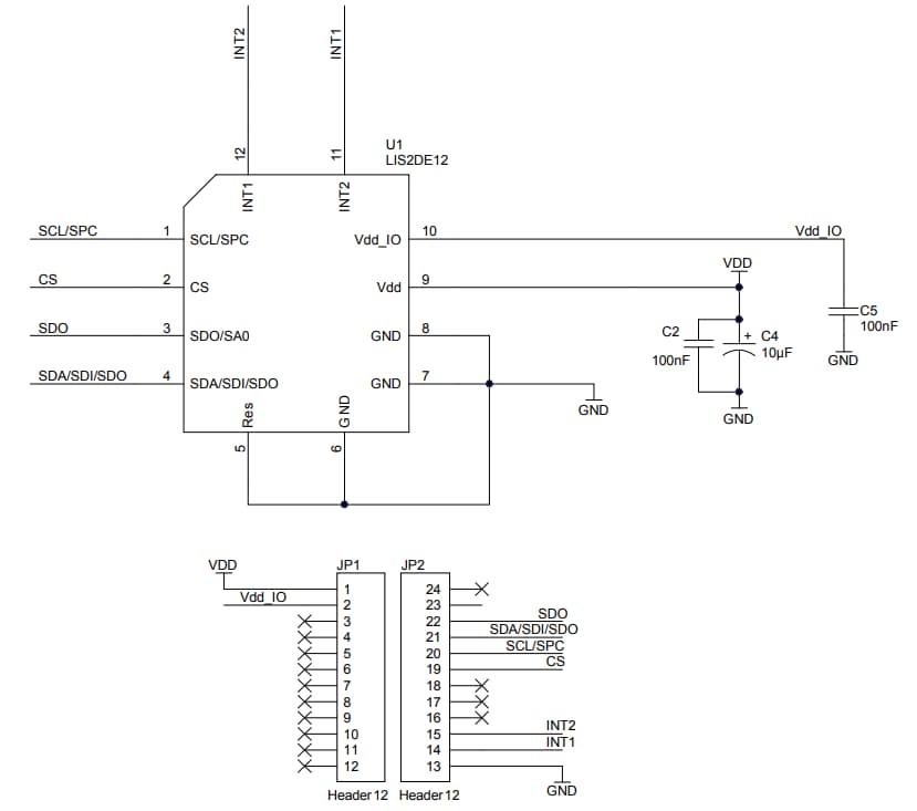 Schaltplan - STMicroelectronics STEVAL-MKI175V1 LIS2DE12 Adapter-Board